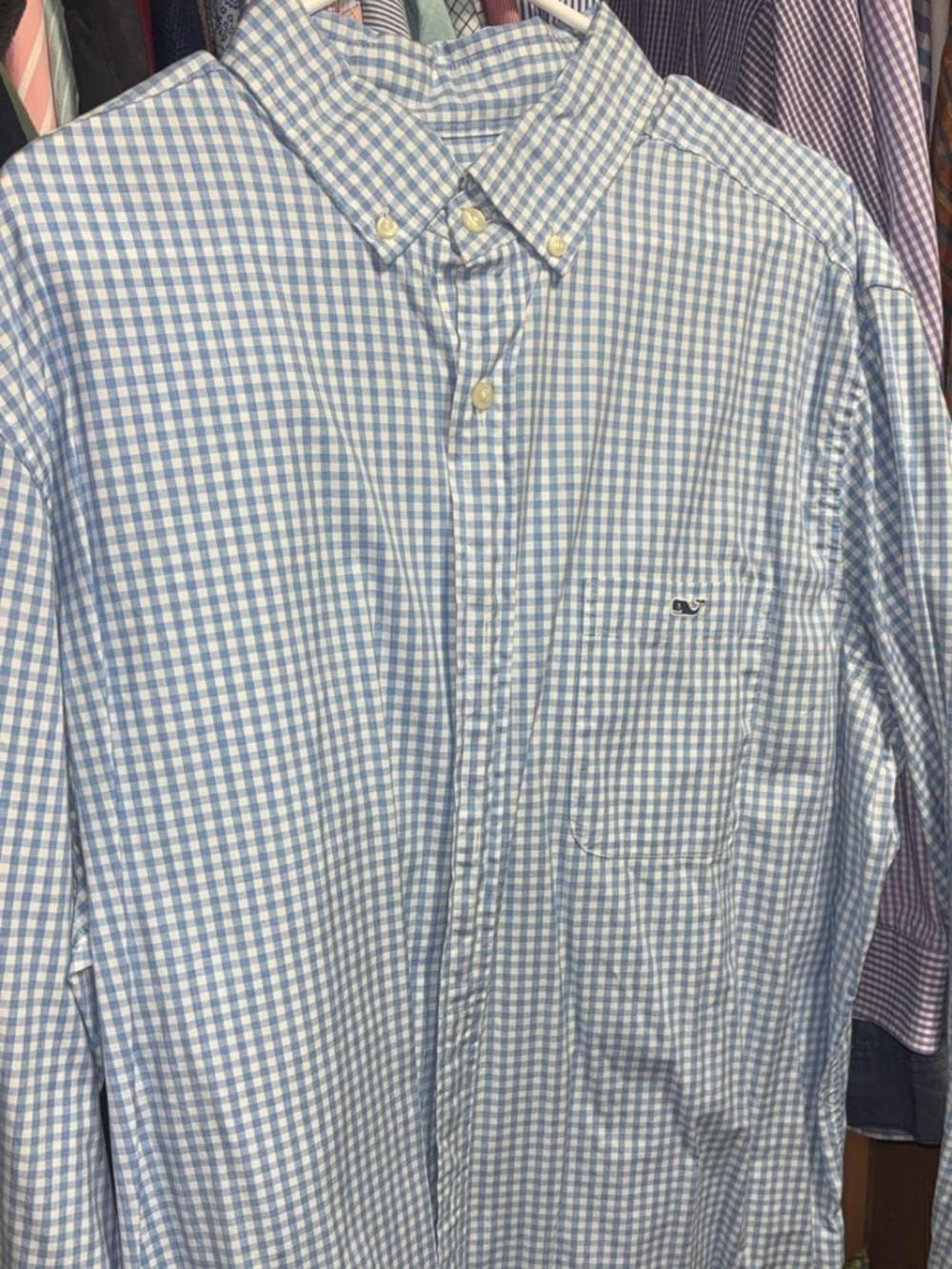Vineyard Vines Light Blue & White Gingham Button-Down Shirt